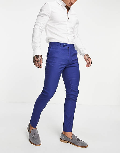 ASOS DESIGN Wedding - Super skinny pantalon van linnenmix in marineblauw