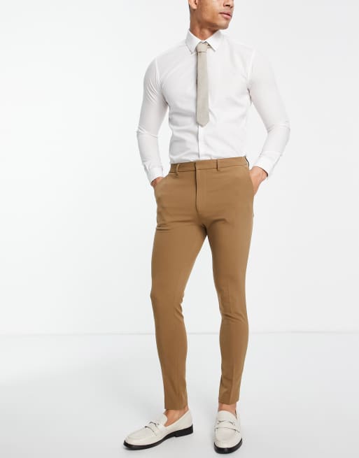 ASOS DESIGN Wedding super skinny smart pants in tan