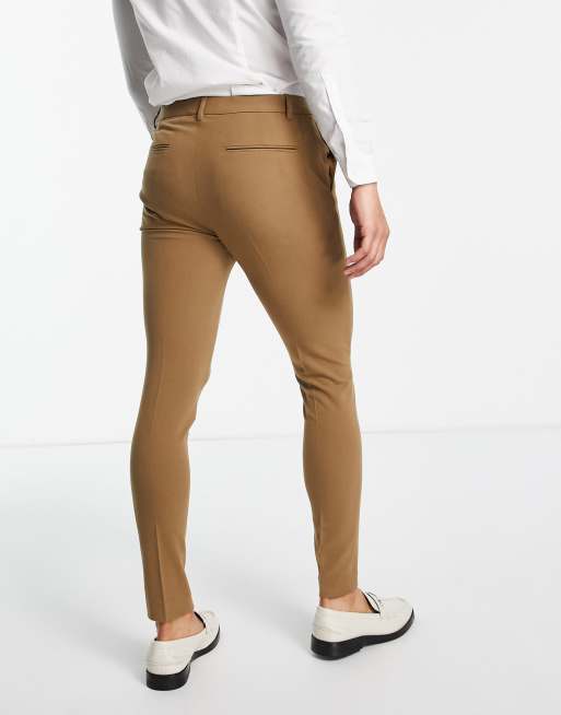 ASOS DESIGN Wedding super skinny smart pants in tan ASOS