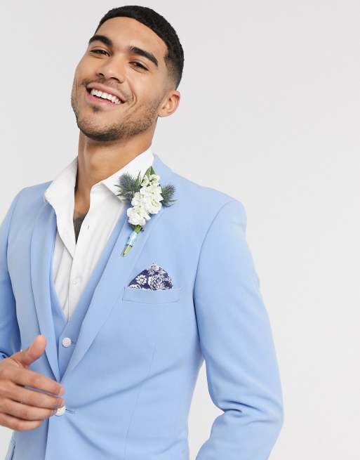 ASOS DESIGN wedding super skinny suit jacket in azure blue in four way stretch