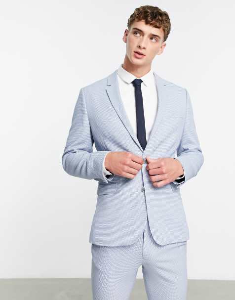 ASOS DESIGN wedding super skinny suit jacket in birdseye texture in dusky blue - view 1