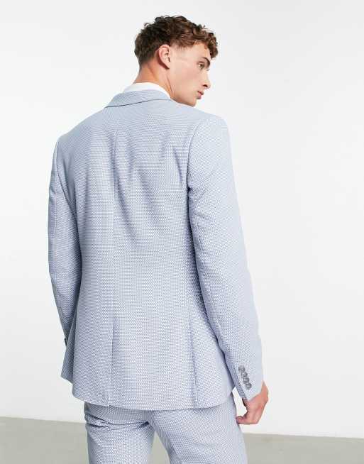 ASOS DESIGN wedding super skinny suit jacket in birdseye texture in dusky blue, 2 of 4