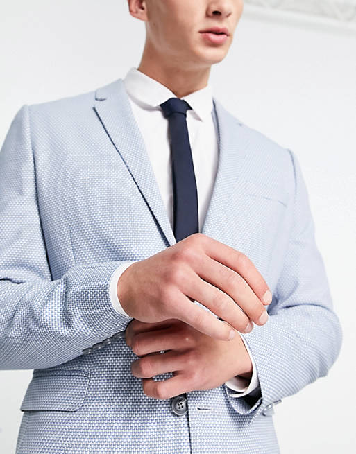 ASOS DESIGN wedding super skinny suit jacket in birdseye texture in dusky  blue | ASOS