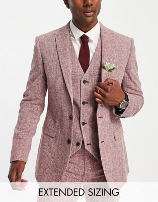 ASOS DESIGN wedding super skinny suit jacket in burgundy crosshatch-Red