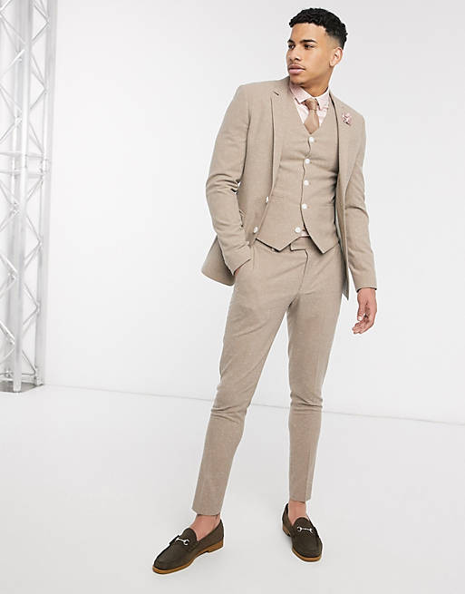 Men wedding super skinny suit jacket in camel nepp texture 