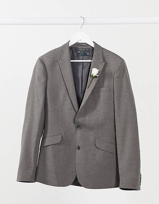 ASOS DESIGN wedding super skinny suit jacket in charcoal micro texture