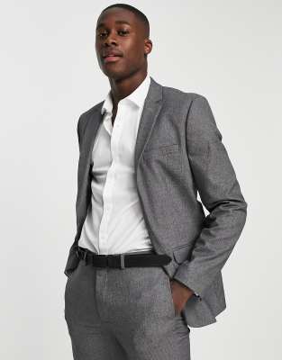 Asos Design Wedding Super Skinny Suit Jacket In Charcoal Micro Texture-gray