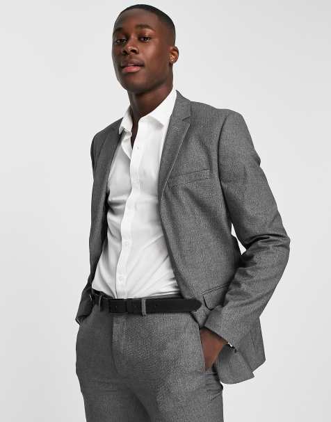 ASOS DESIGN wedding super skinny suit jacket in charcoal micro texture - view 1