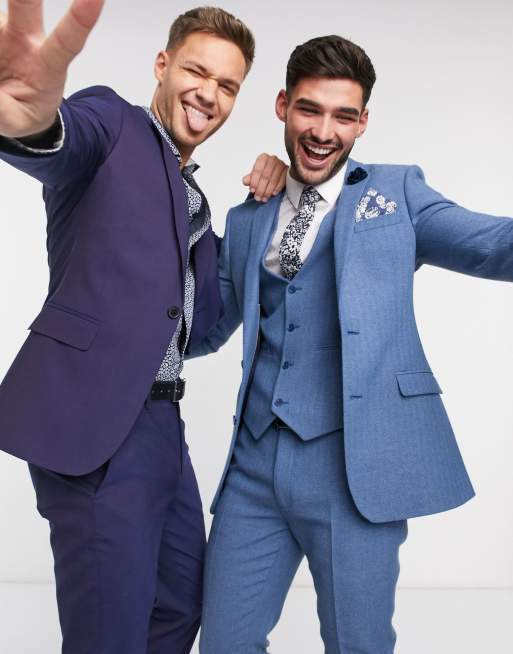 ASOS DESIGN wedding super skinny suit jacket in cornflower blue