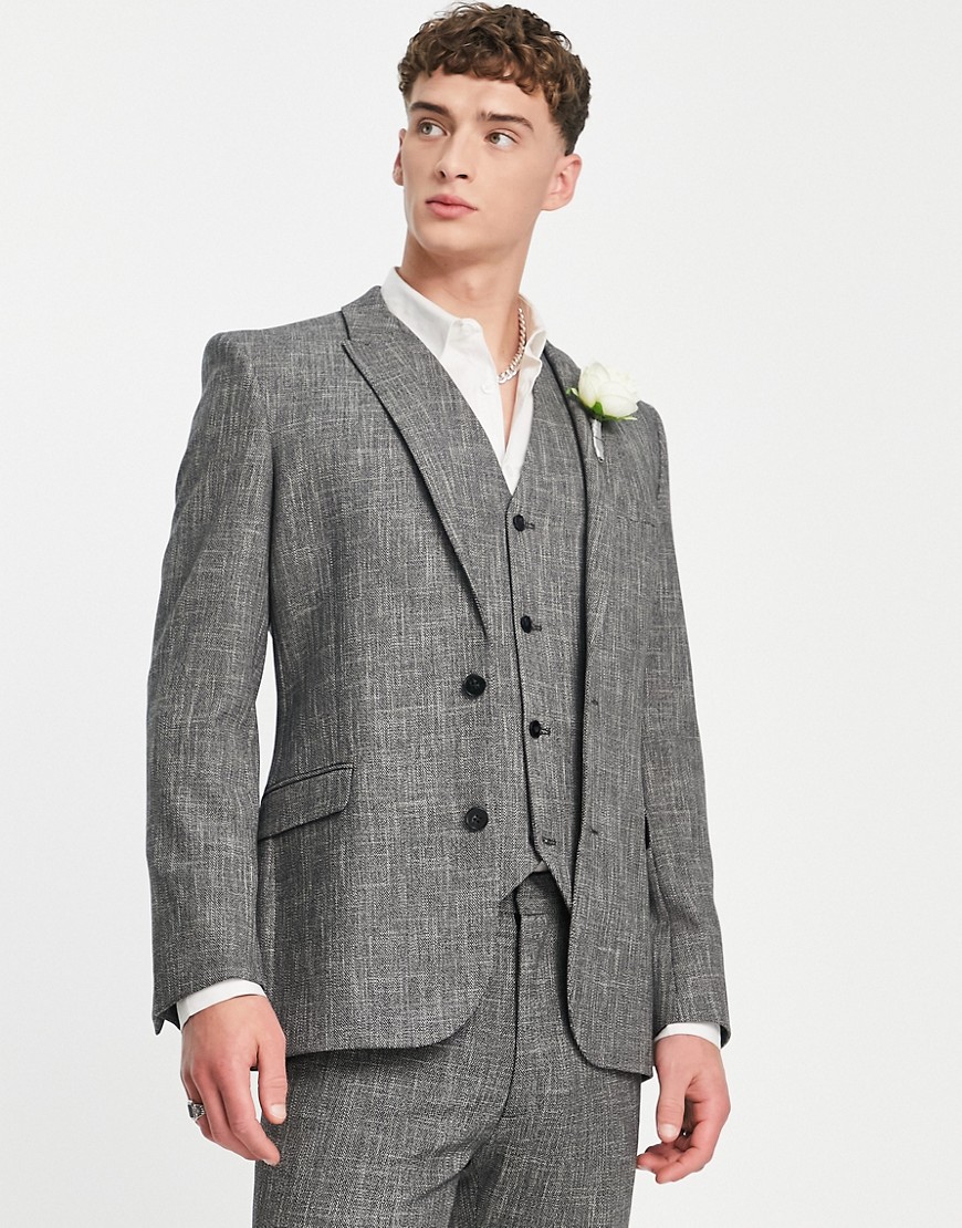 wedding super skinny suit jacket in dark gray cotton crosshatch