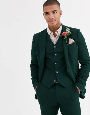 ASOS DESIGN wedding super skinny suit jacket in forest green micro texture