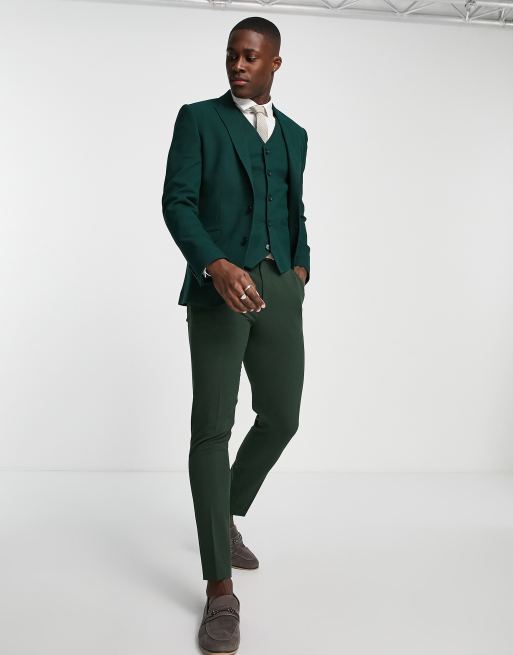 ASOS DESIGN wedding super skinny suit jacket in forest green micro