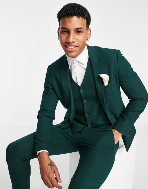 ASOS DESIGN wedding super skinny suit jacket in micro texture in forest  green