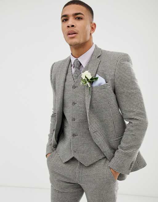 Men Houndstooth Dogstooth Blazer Suit Checkered Dinner Wedding Prom Tuxedos  Suit