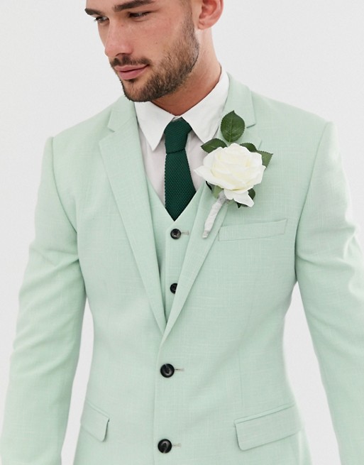 ASOS DESIGN wedding super skinny suit jacket in green cross hatch | ASOS