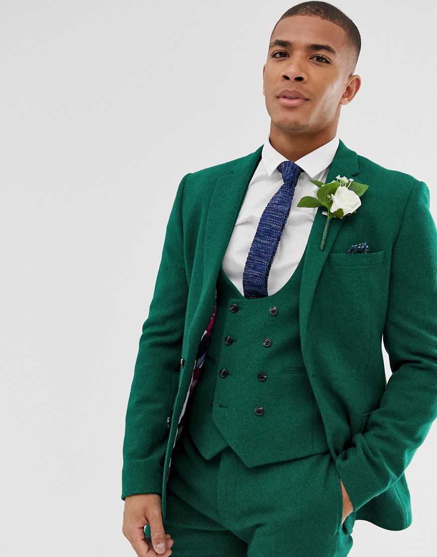 ASOS DESIGN wedding super skinny suit jacket in green twill
