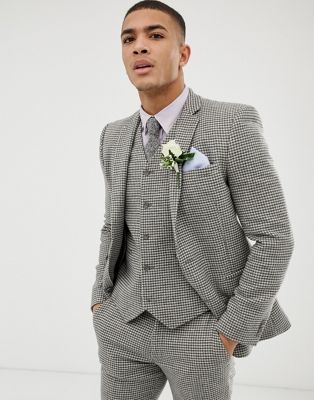 ASOS DESIGN wedding super skinny suit jacket in grey houndstooth | ASOS