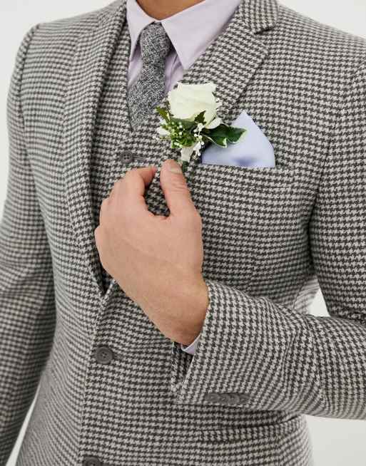 ASOS DESIGN wedding super skinny suit jacket in grey houndstooth