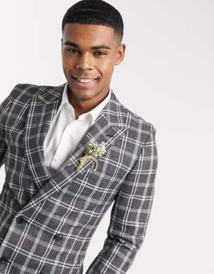 ASOS DESIGN wedding super skinny suit jacket in grey marl check