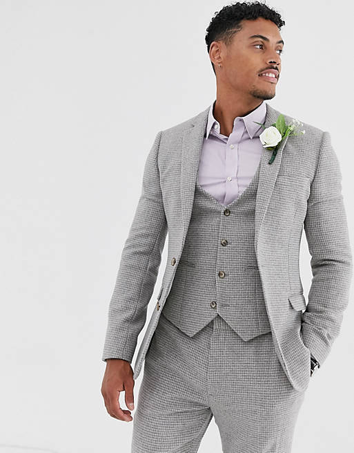 ASOS DESIGN wedding super skinny suit jacket in grey micro houndstooth