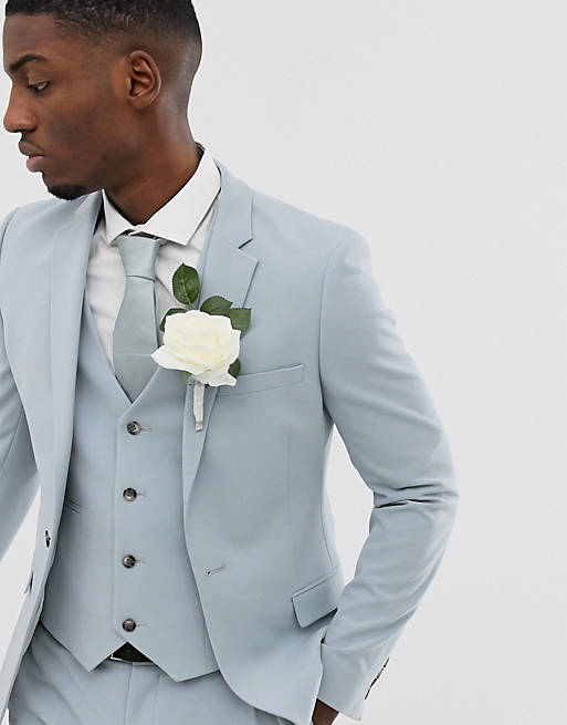  wedding super skinny suit jacket in ice blue 