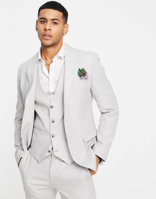 ASOS DESIGN wedding super skinny suit jacket in ice gray brushed twill