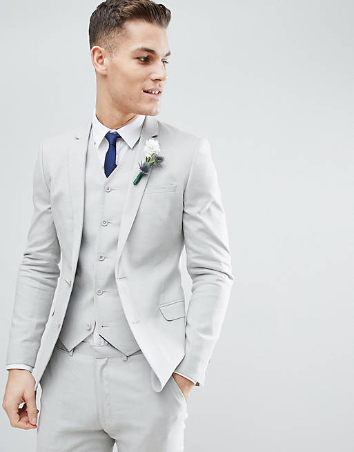 ASOS DESIGN wedding super skinny suit jacket in ice gray linen | ASOS