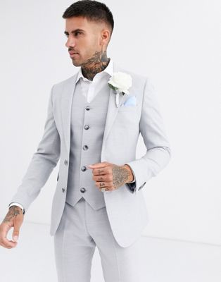 ASOS DESIGN wedding super skinny suit jacket in ice grey micro texture