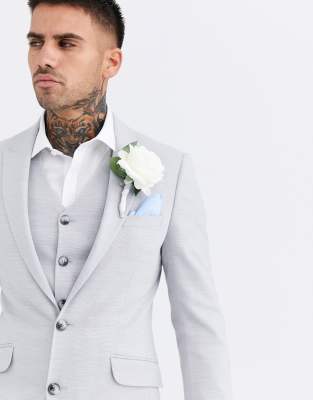 ASOS DESIGN wedding super skinny suit jacket in ice grey micro texture ASOS