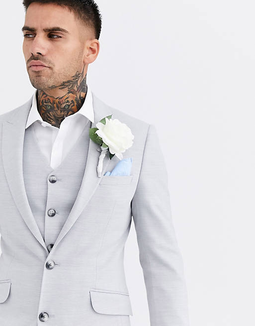 Men wedding super skinny suit jacket in ice grey micro texture 