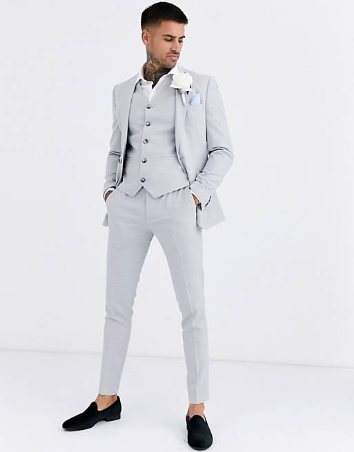 Men wedding super skinny suit jacket in ice grey micro texture 