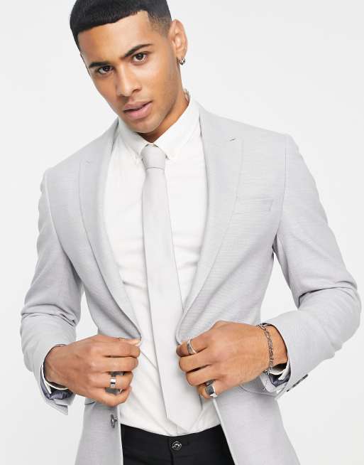 ASOS DESIGN wedding super skinny suit jacket in ice grey micro texture