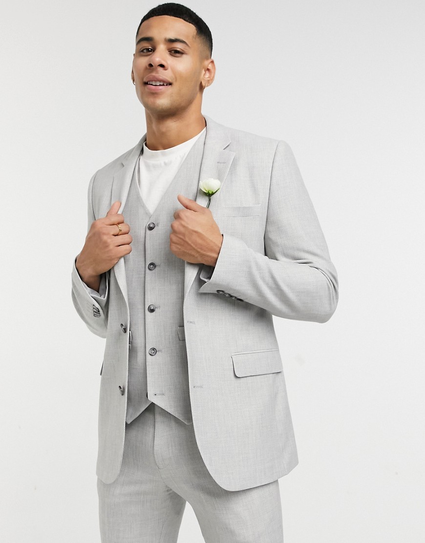 ASOS DESIGN wedding super skinny suit jacket in ice grey micro texture