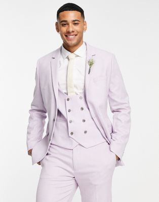 Asos Design Wedding Super Skinny Suit Jacket In Lavender Frost Micro Texture-pink