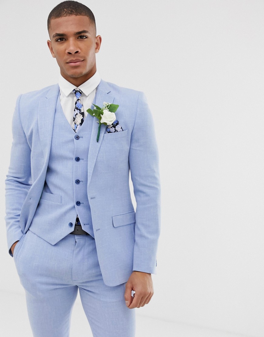 ASOS DESIGN wedding super skinny suit jacket in light blue cross hatch