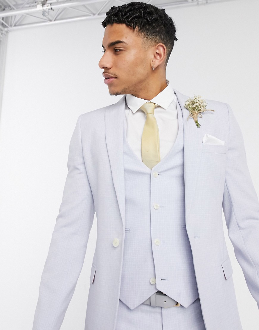 ASOS DESIGN wedding super skinny suit jacket in lilac crosshatch-Purple