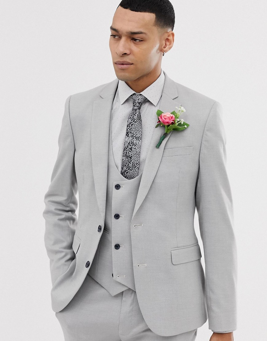 ASOS DESIGN wedding super skinny suit jacket in micro texture ice grey