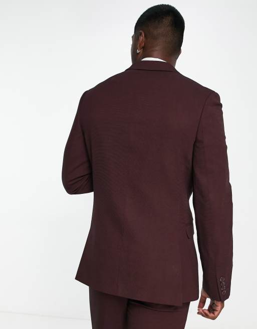 ASOS PLUS Super Skinny Blazer In Burgundy Velvet