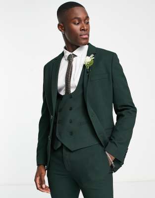 Asos Design Wedding Super Skinny Suit Jacket In Forest Green Micro Texture