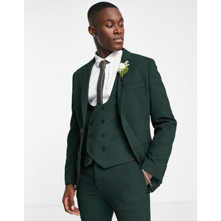 ASOS DESIGN wedding super skinny suit jacket in micro texture in forest  green