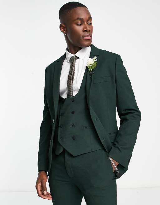 ASOS DESIGN wedding super skinny suit jacket in micro texture in forest  green