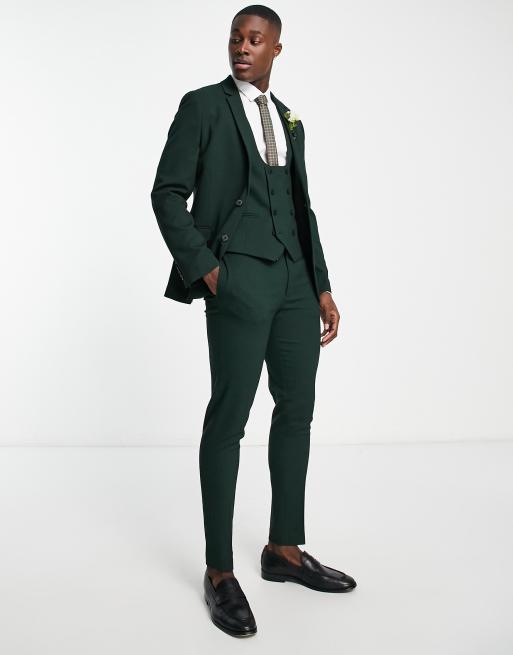 ASOS DESIGN wedding super skinny suit jacket in micro texture in forest  green