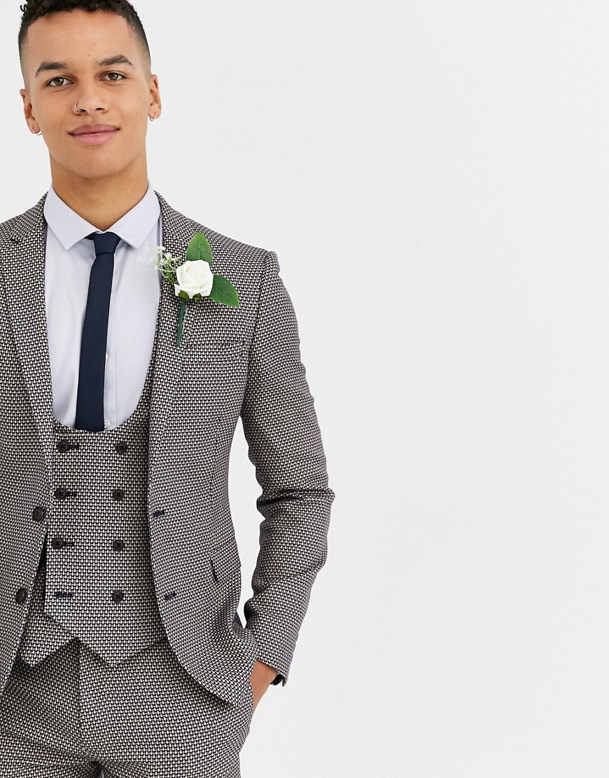 ASOS DESIGN wedding super skinny suit jacket in micro texture in gray-Brown