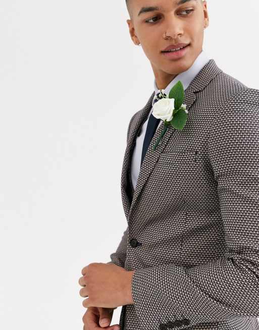 ASOS DESIGN wedding super skinny suit jacket in micro texture in grey, 3 of 4