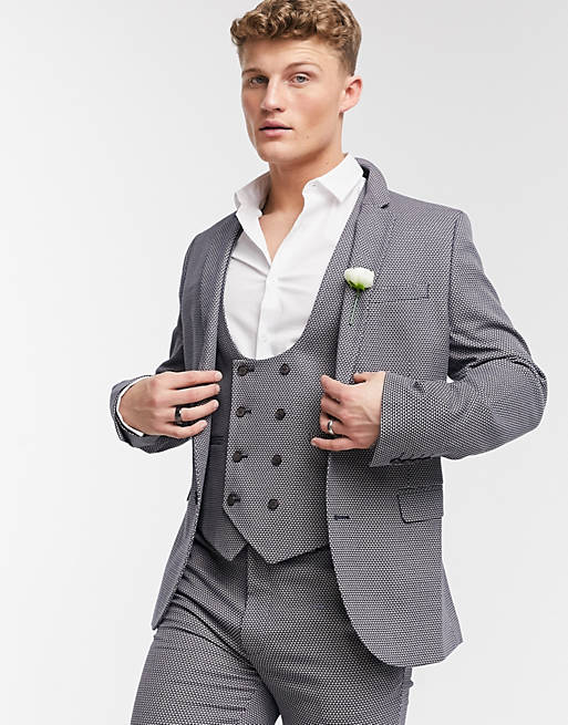 ASOS DESIGN wedding super skinny suit jacket in micro texture in tan