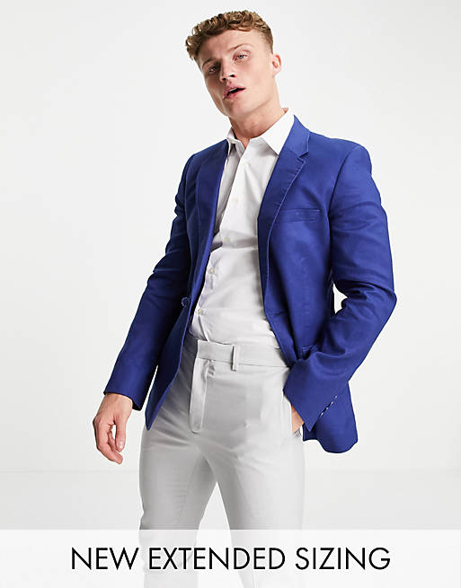 ASOS DESIGN wedding super skinny suit jacket in navy linen mix
