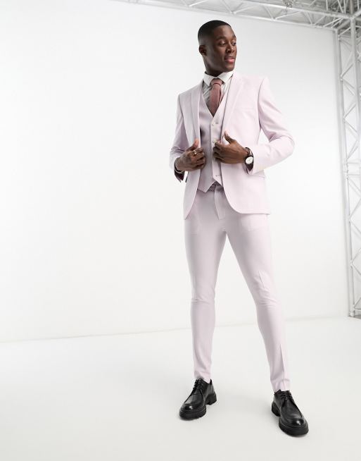 ASOS DESIGN wedding super skinny suit jacket in pale pink