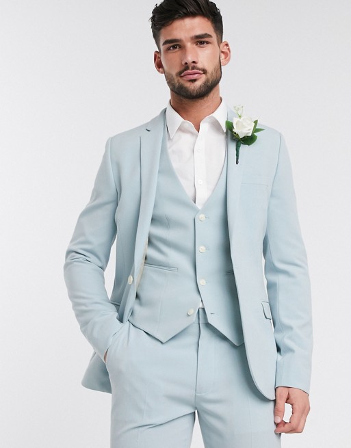 ASOS DESIGN wedding super skinny suit jacket in pastel blue