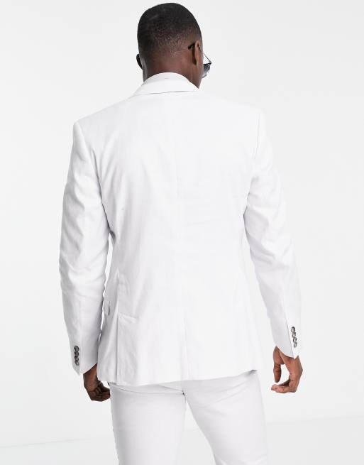 ASOS DESIGN wedding super skinny suit jacket in pastel grey linen mix, 2 of 4