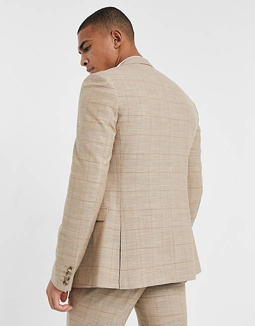  wedding super skinny suit jacket in prince of wales check in camel 